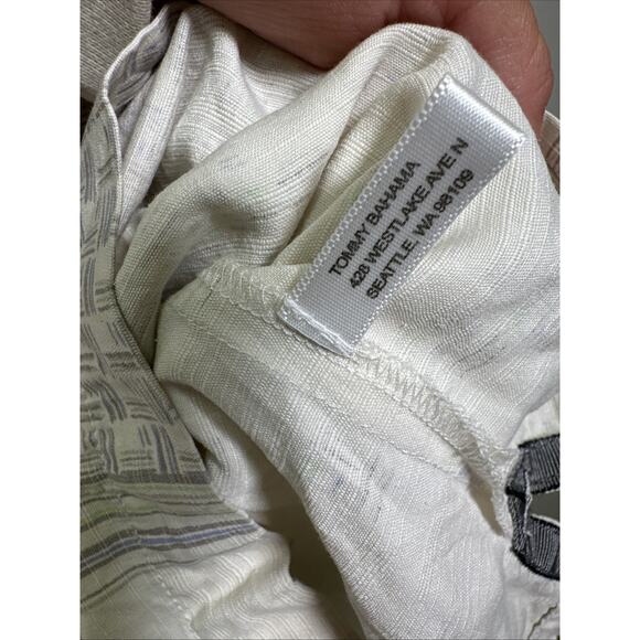 Tommy Bahama Silk Button Down Mens Large Cream Geo Print 90's Y2K Tropical Beach - Picture 5 of 9